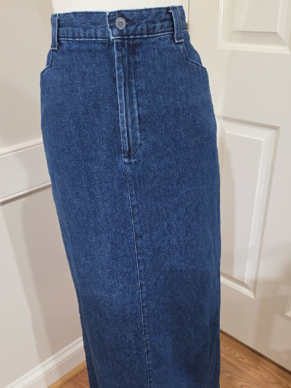 Vintage 90s Lee Casuals Dark Wash Denim Maxi Skirt - Size 14 - Picture 2 of 11